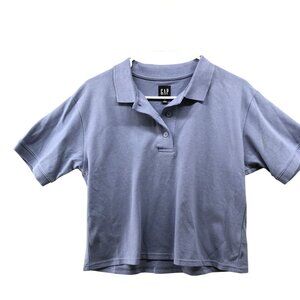 Gap Cropped Polo Shirt Womens XS Blue Short Sleeve Pique Boxy Relaxed